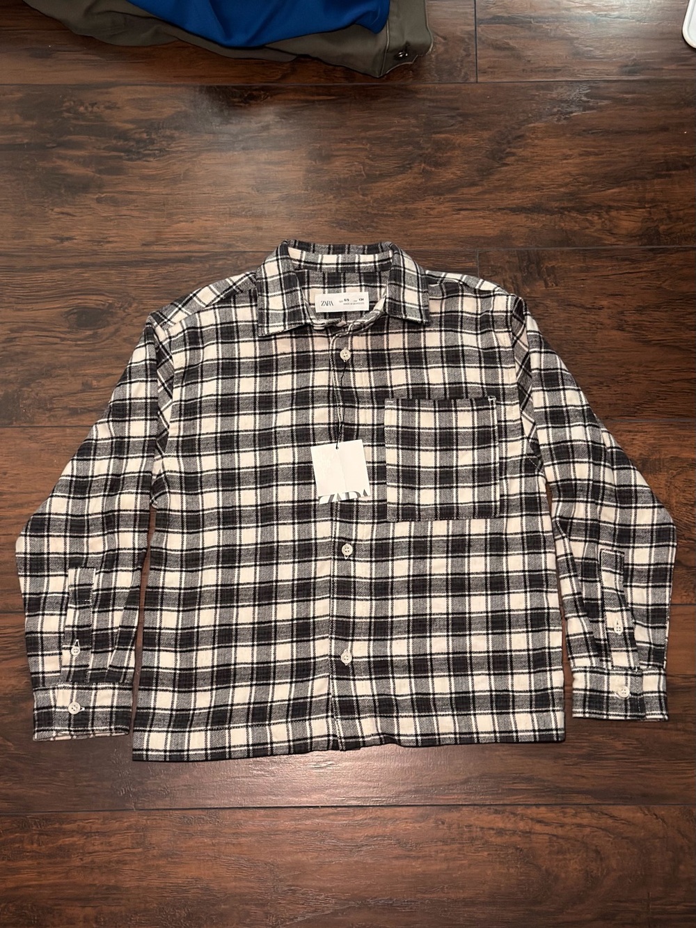 Zara Black and White Plaid Button-Down Shirt